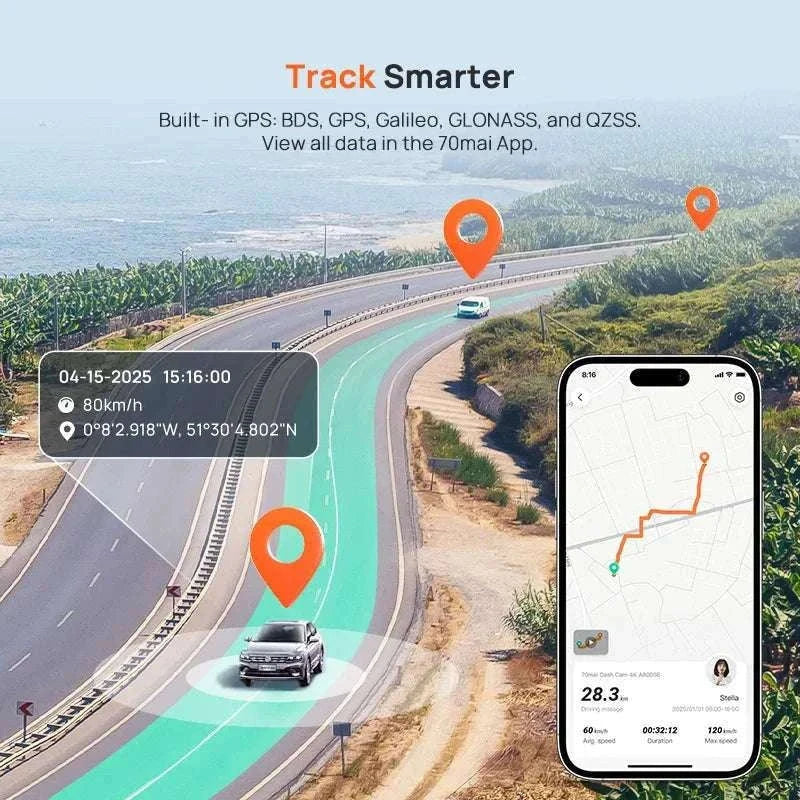 70mai A800SE 4K Dash Cam with GPS, ADAS & Voice Control-2-Channel n UP03 / Saudi Arabia / UHS-I U3 256GB