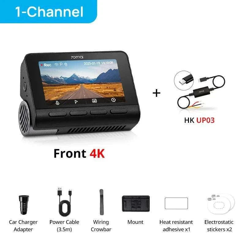 70mai A800SE 4K Dash Cam with GPS, ADAS & Voice Control-2-Channel n UP03 / Saudi Arabia / UHS-I U3 256GB