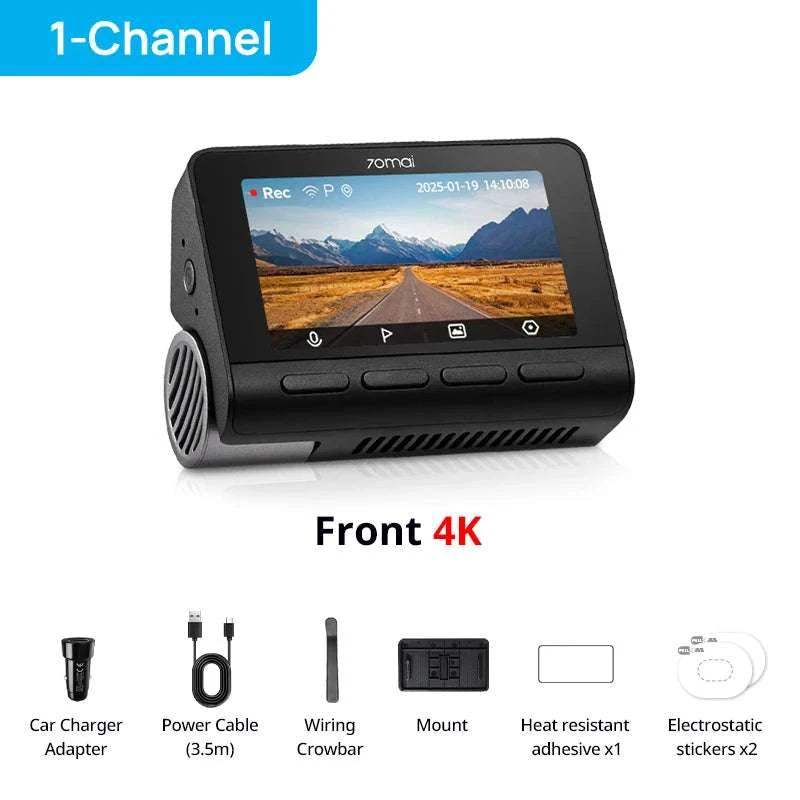 70mai A800SE 4K Dash Cam with GPS, ADAS & Voice Control-2-Channel n UP03 / Saudi Arabia / UHS-I U3 256GB