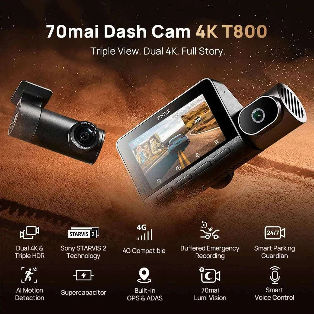 70mai T800 3-Channel 4K Dash Cam with HDR, GPS, 4G & WiFi 6-T800-41 n UP04 / Poland / UHS-I U3 512GB