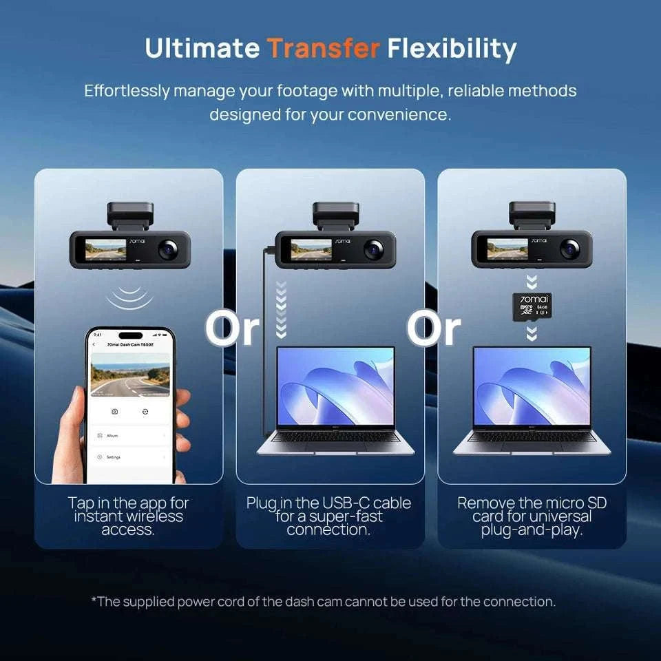 70mai T800E 3-Channel Dash Cam 4K Front + Dual 1080P HDR-3-Channel n UP03 / Mexico / UHS-I U3 512GB