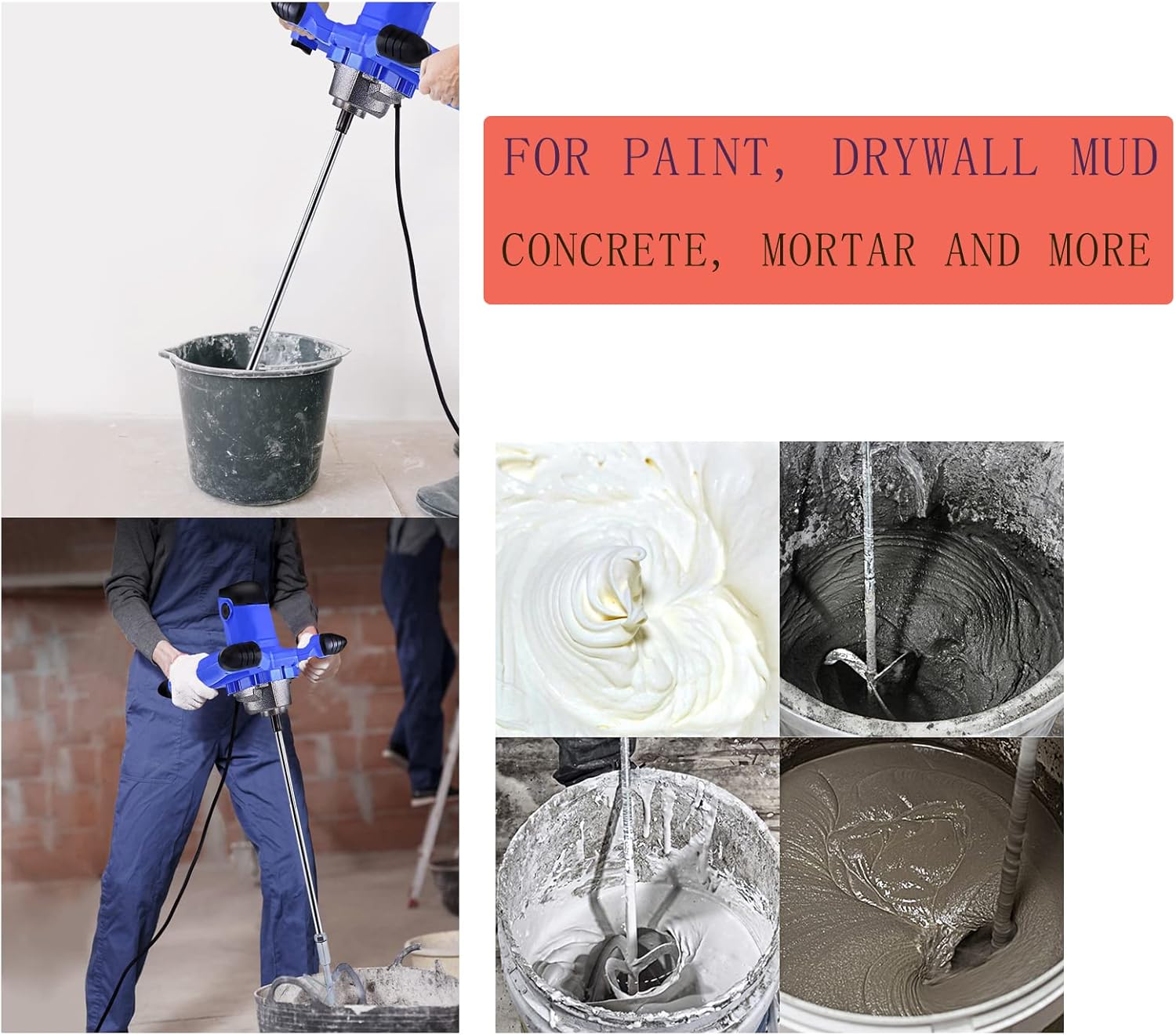 2600W Concrete Mixer Machine with Adjustable Paddle Mixing
