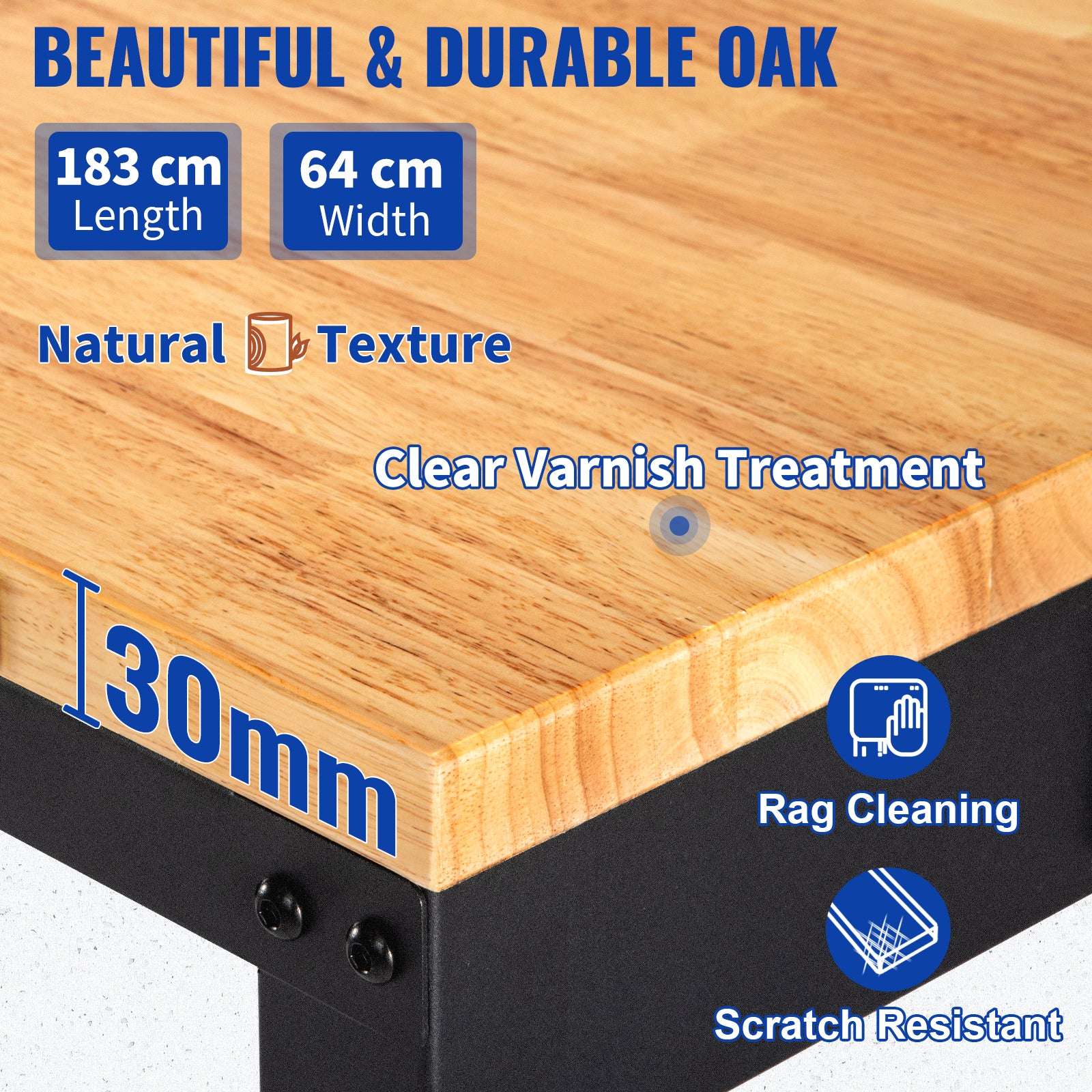 72" Adjustable Height Workbench with Oak Top, 900kg Capacity-48x20in no wheel / United States