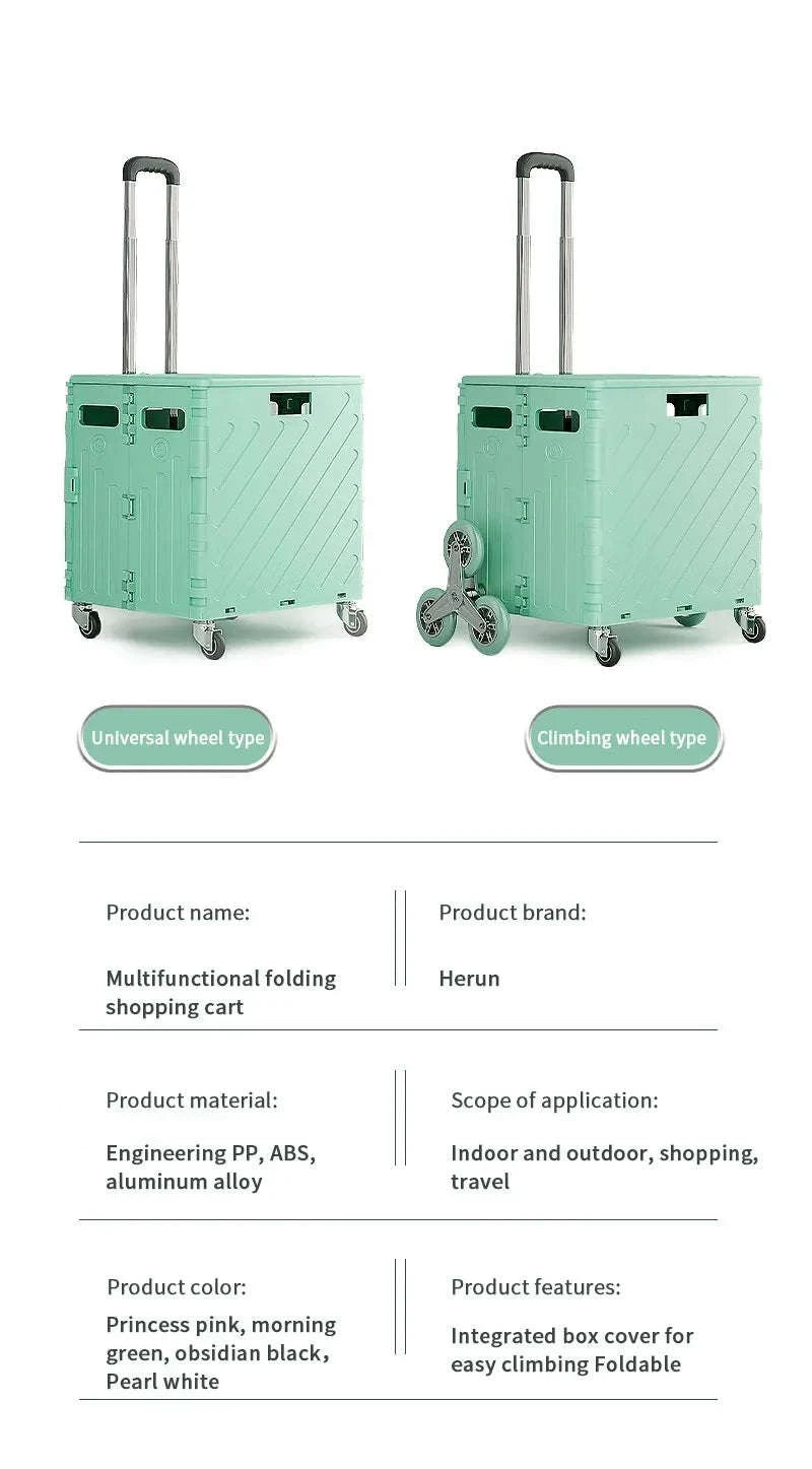 75L Foldable Shopping Cart with 4 Wheels & Telescopic Handle-green / france