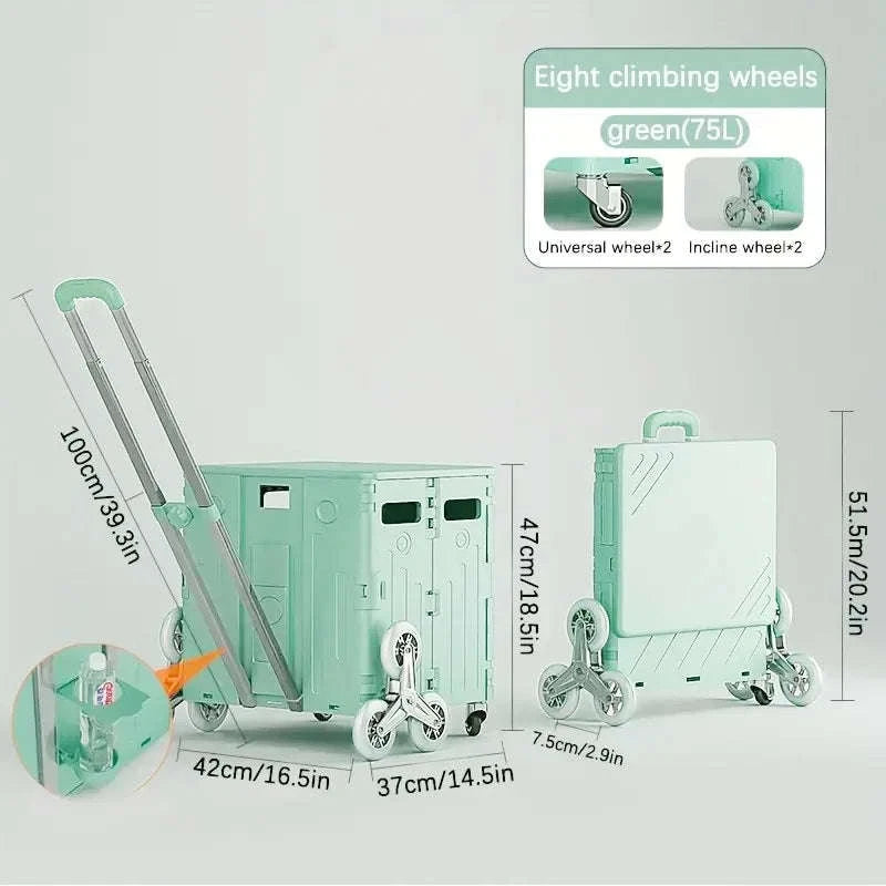 75L Foldable Shopping Cart with 4 Wheels & Telescopic Handle-green / france