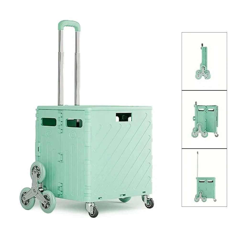75L Foldable Shopping Cart with 4 Wheels & Telescopic Handle-green / france