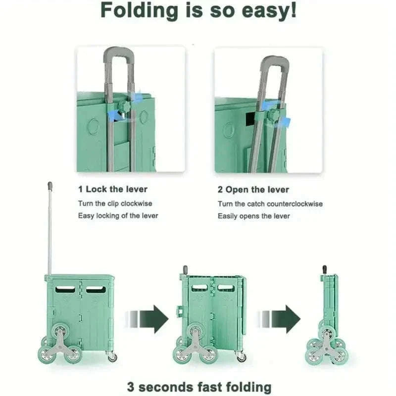 75L Foldable Shopping Cart with 4 Wheels & Telescopic Handle-green / france