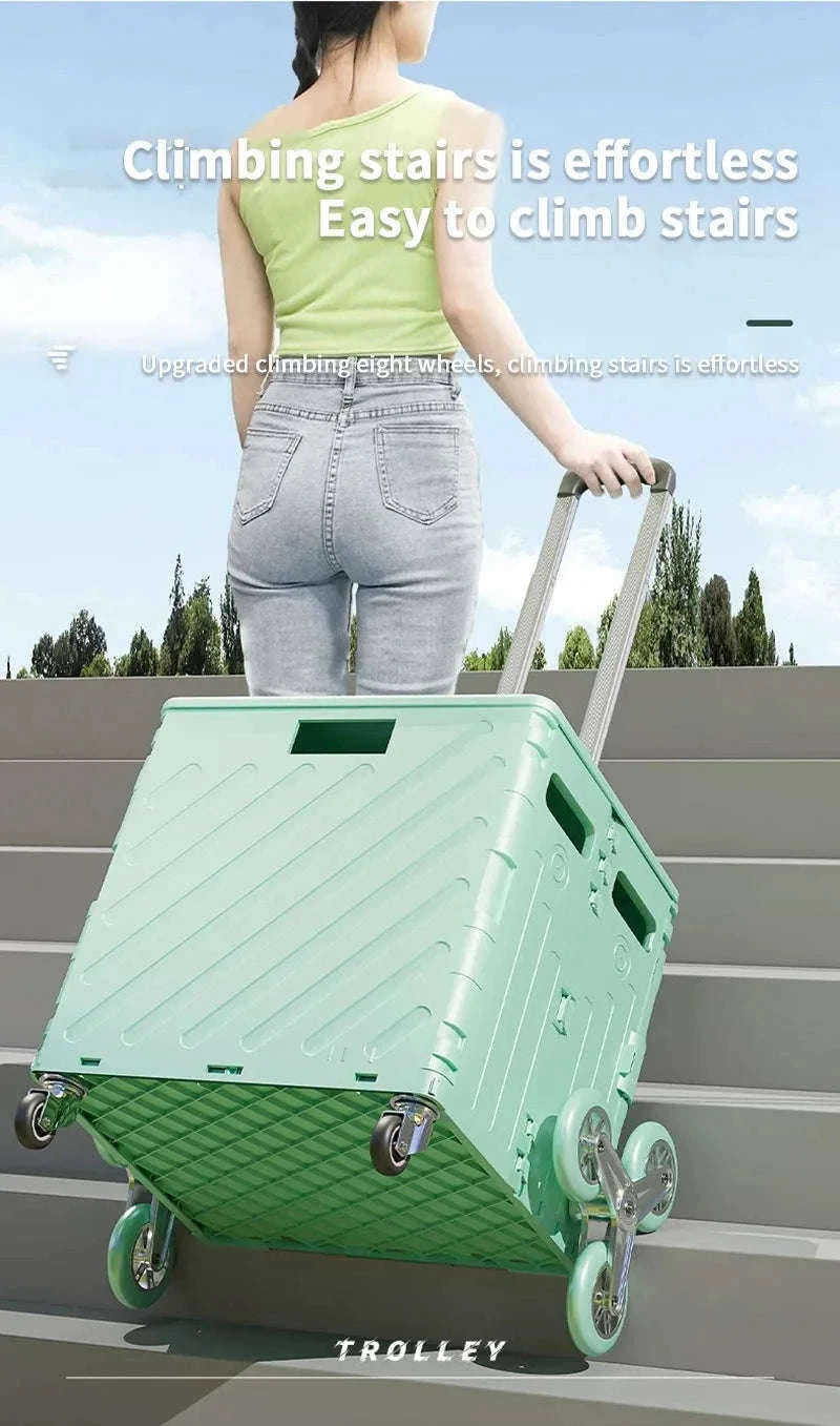 75L Foldable Shopping Cart with 4 Wheels & Telescopic Handle-green / france