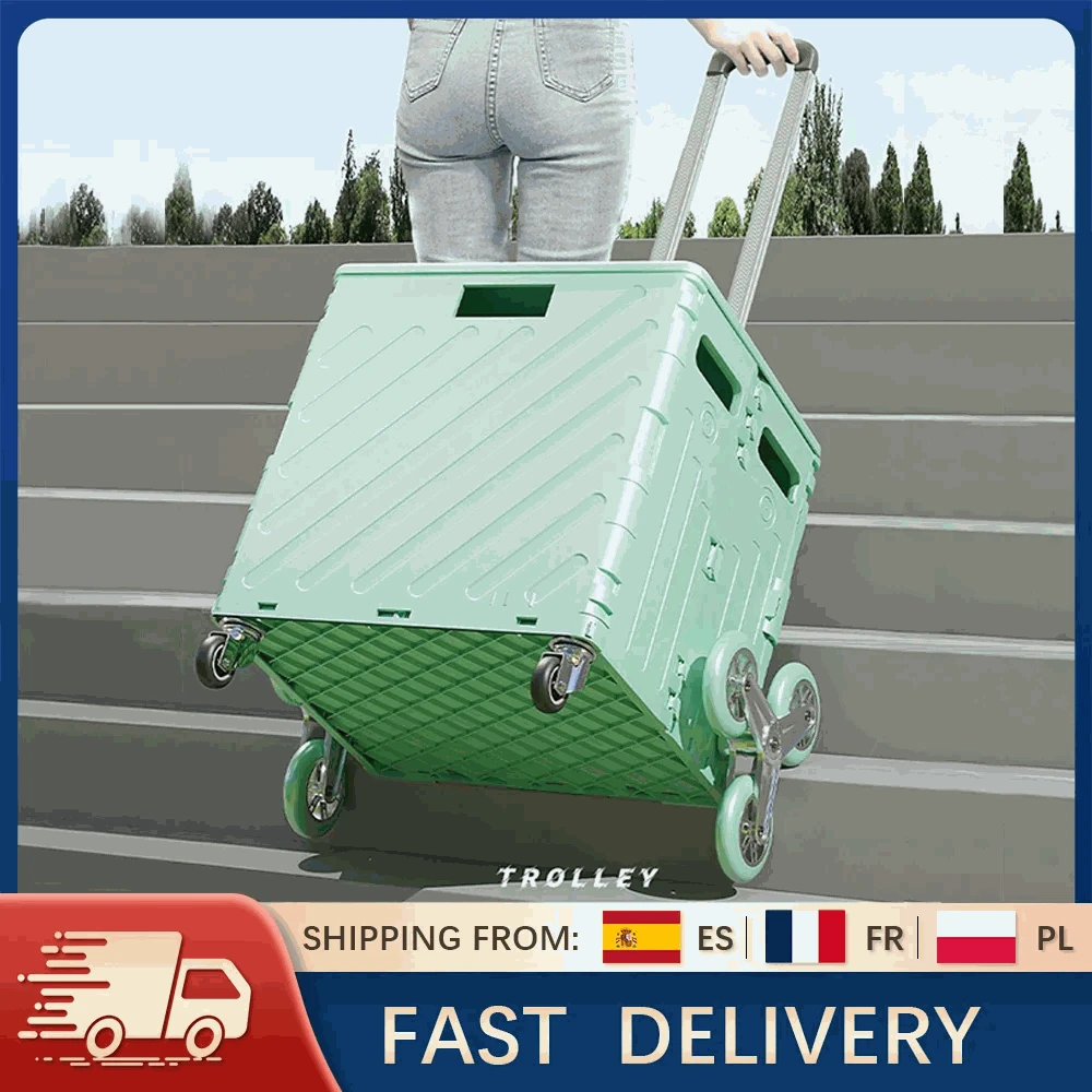 75L Foldable Shopping Cart with 4 Wheels & Telescopic Handle-green / france