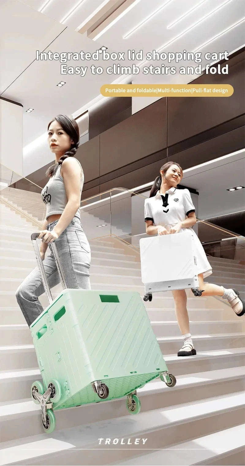 75L Foldable Shopping Cart with 4 Wheels & Telescopic Handle-green / france