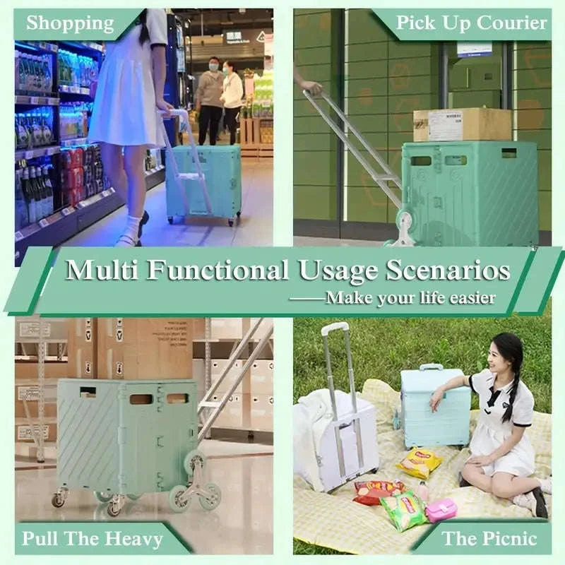 75L Foldable Shopping Cart with 4 Wheels & Telescopic Handle-green / france