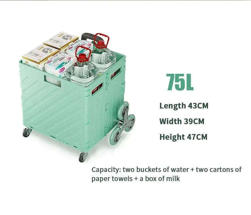 75L Foldable Shopping Cart with 4 Wheels & Telescopic Handle-green / france