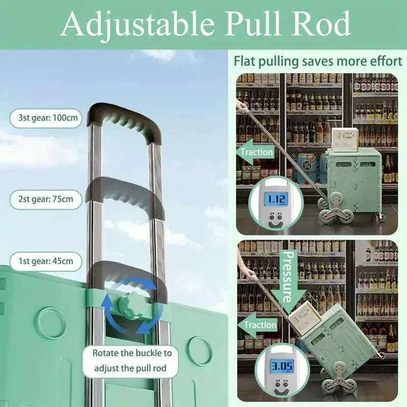 75L Foldable Shopping Cart with 4 Wheels & Telescopic Handle-green / france