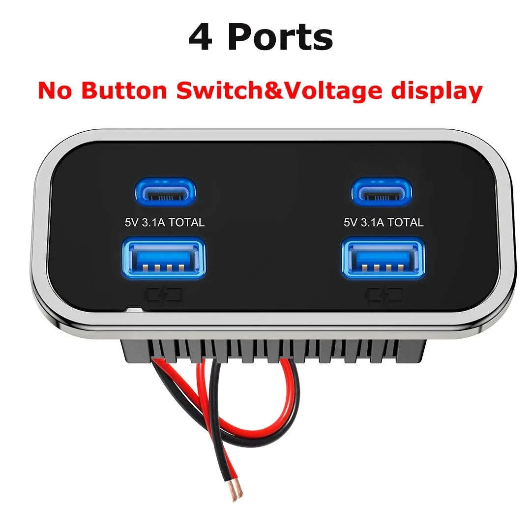 76W 4-Port Fast Charging Panel with Switch-4 Ports-A
