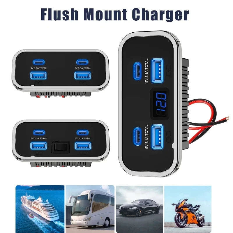 76W 4-Port Fast Charging Panel with Switch-4 Ports-A