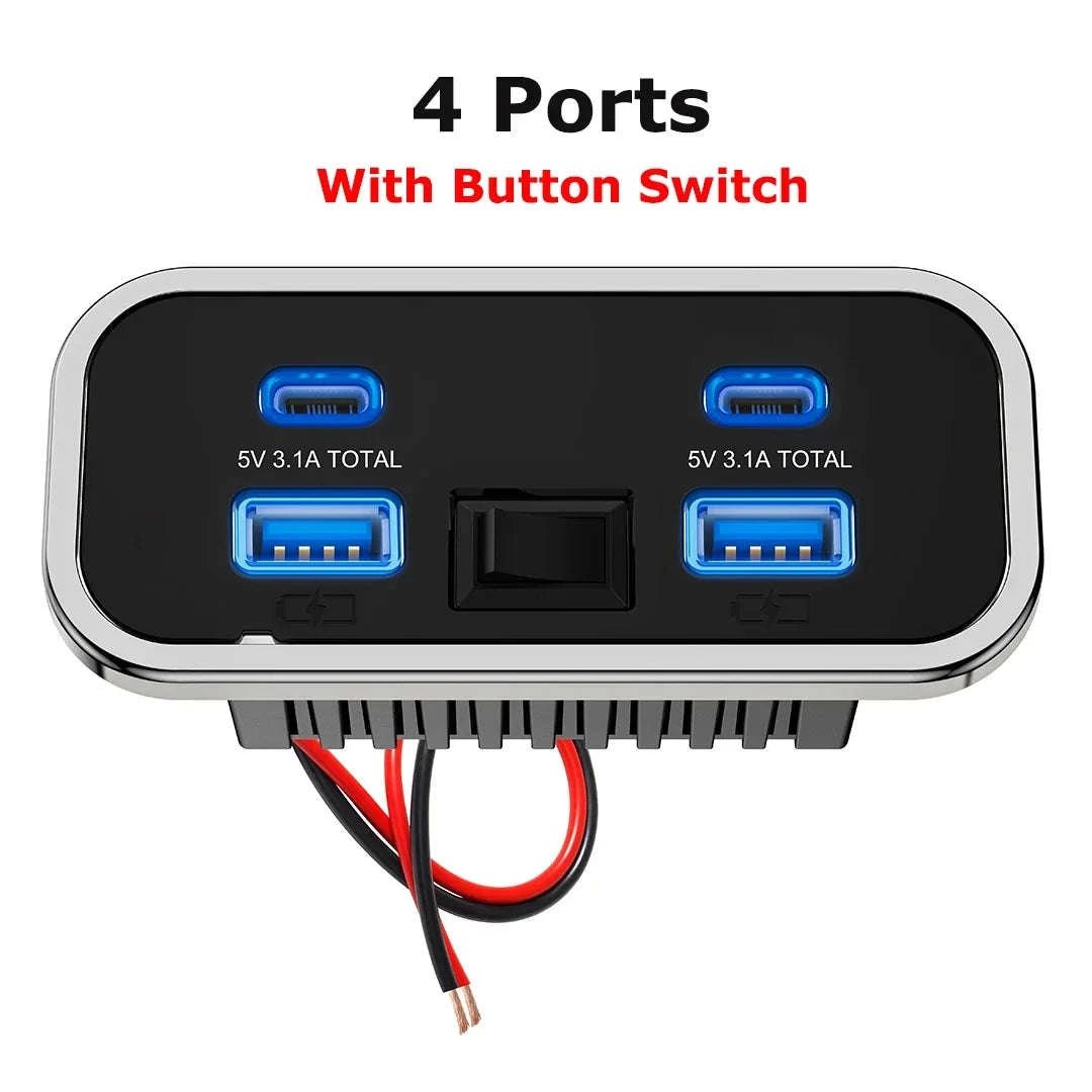 76W 4-Port Fast Charging Panel with Switch-4 Ports-A