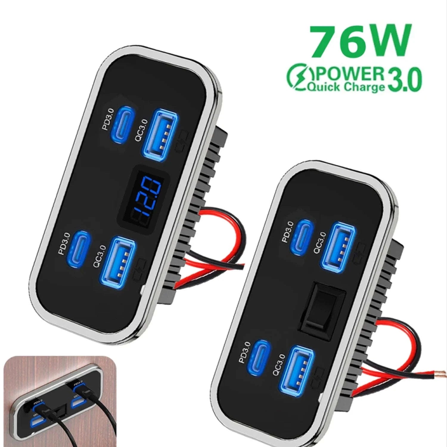 76W 4-Port Fast Charging Panel with Switch-4 Ports-A