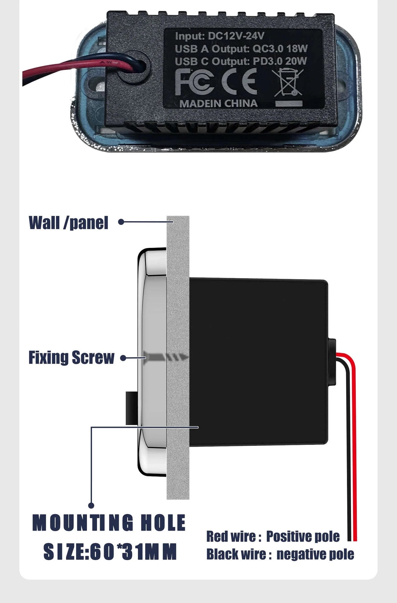 76W 4-Port Fast Charging Panel with Switch-4 Ports-A