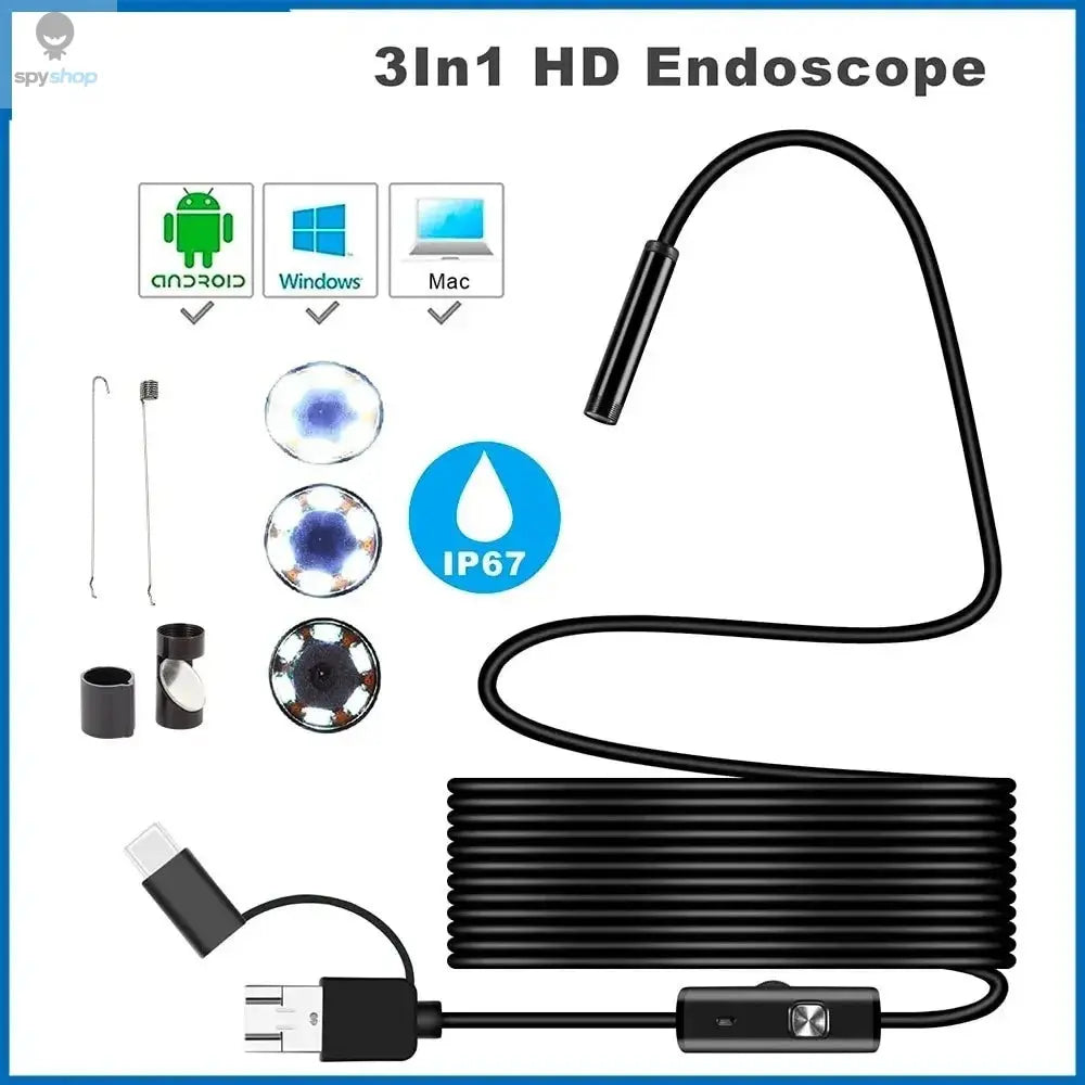 7MM Android Endoscope Camera 3 IN1 Micro USB Type C Borescope Mini Camera Waterproof LED Car Inspection For HUAWEI XIAOMI PC Spy-shop.com