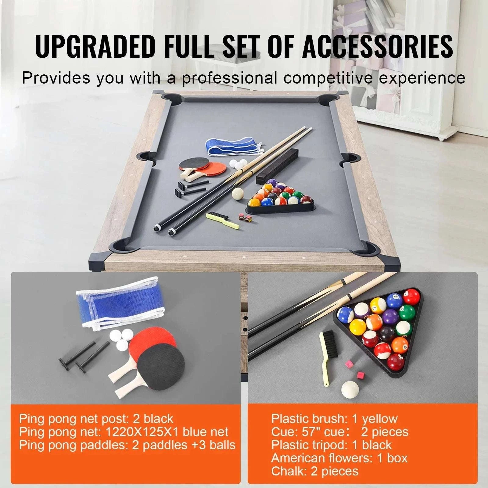 7ft 3-in-1 Pool Table with Dining Top & Table Tennis Set-WoodColor / United States
