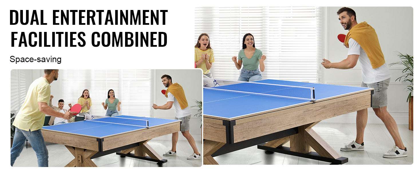 7ft 3-in-1 Pool Table with Dining Top & Table Tennis Set-WoodColor / United States