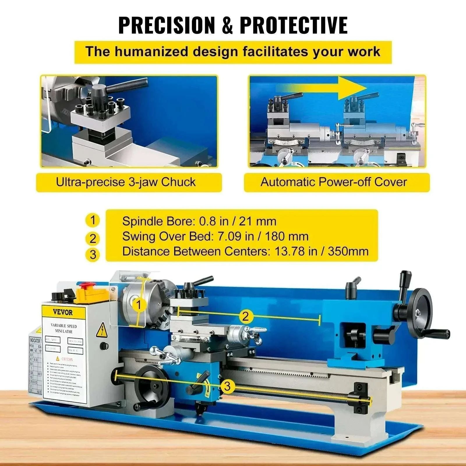 7x14 Mini Metal Lathe 550W Variable Speed Bench Lathe-Nylon Gear / CZECH REPUBLIC