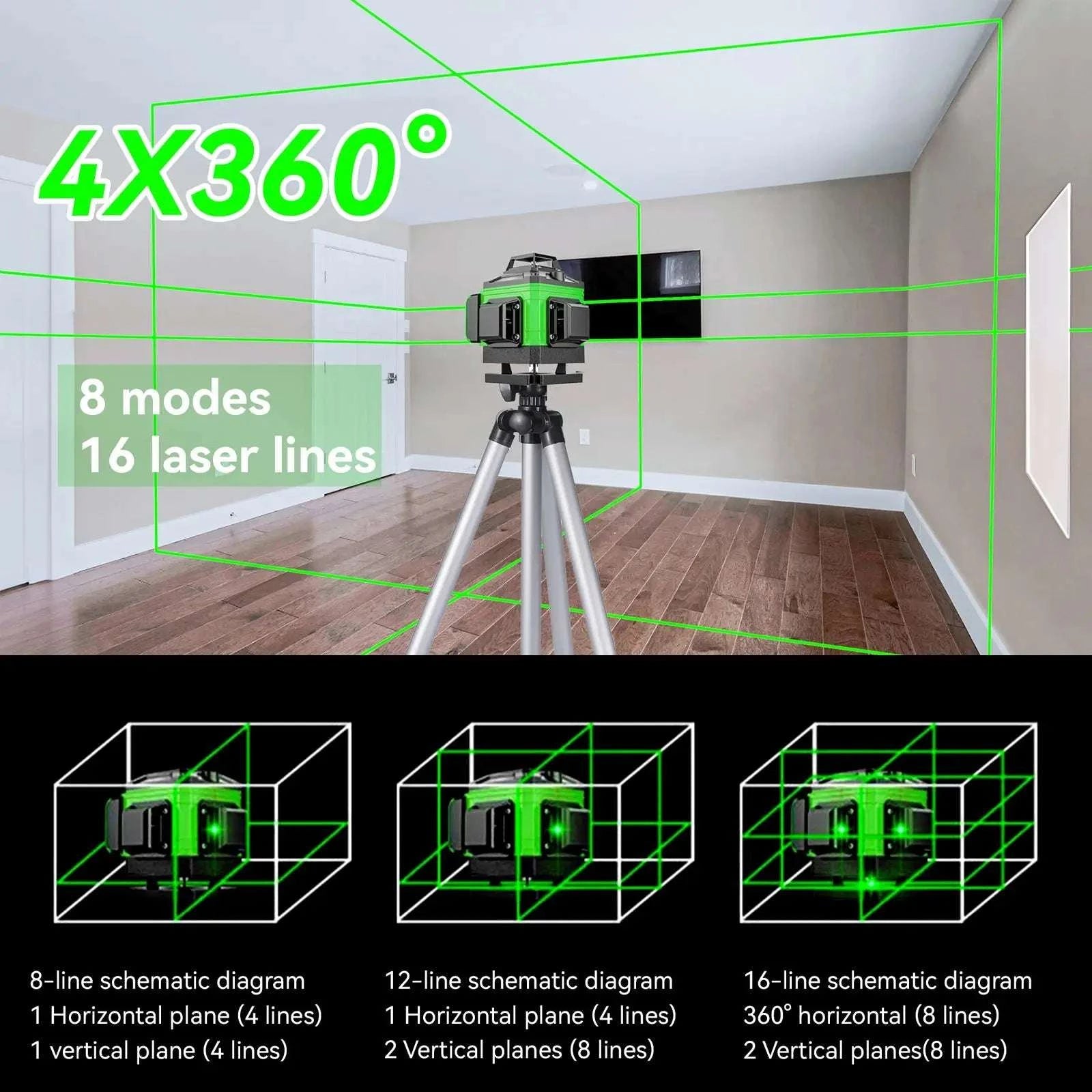 8/12/16 Lines Laser Level with Self-Leveling and Tripod Stand-