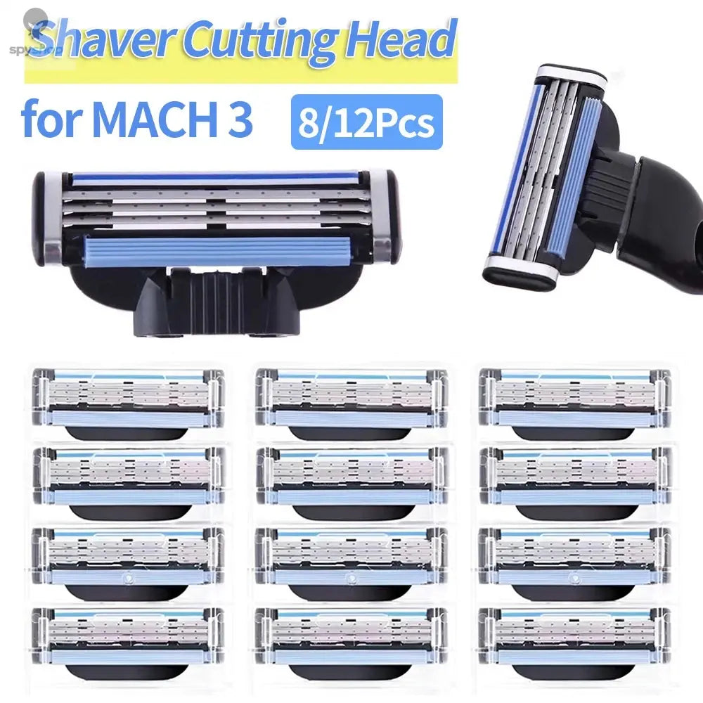 8/12Pcs Shaver Cutting Head for MACH 3 for Men Stainless Steel Blade Sharp Changeable Shaver Head Accessories Gifts Spy-shop.com