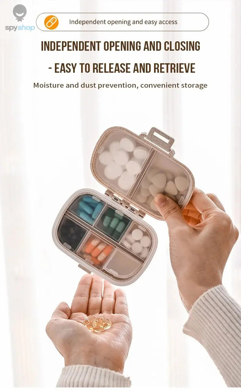 8 Grids Organizer Container For Tablets Travel Pill Box With Seal Ring Small Box For Tablets Wheat Straw Container For Medicines Spy-shop.com
