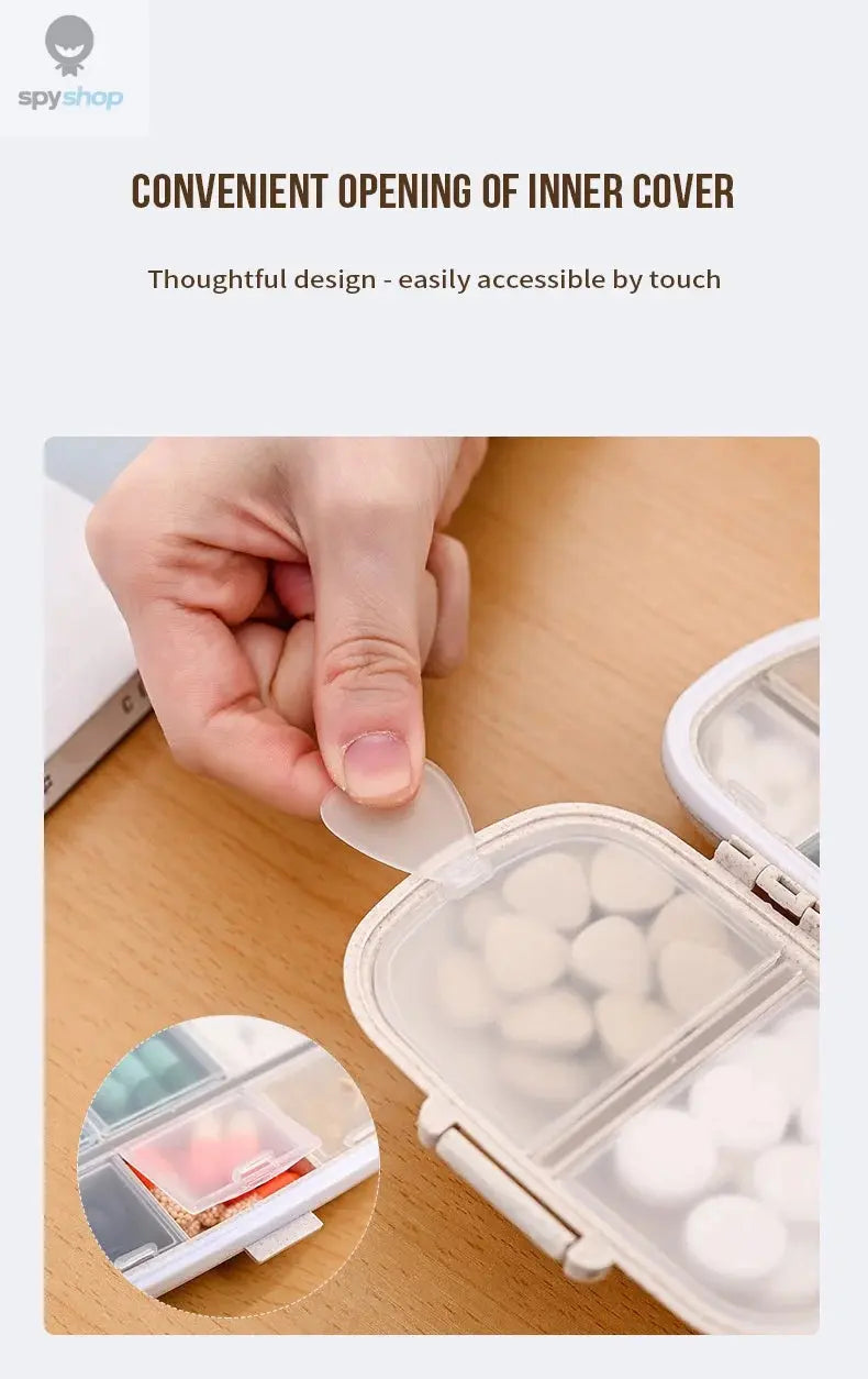 8 Grids Organizer Container For Tablets Travel Pill Box With Seal Ring Small Box For Tablets Wheat Straw Container For Medicines Spy-shop.com