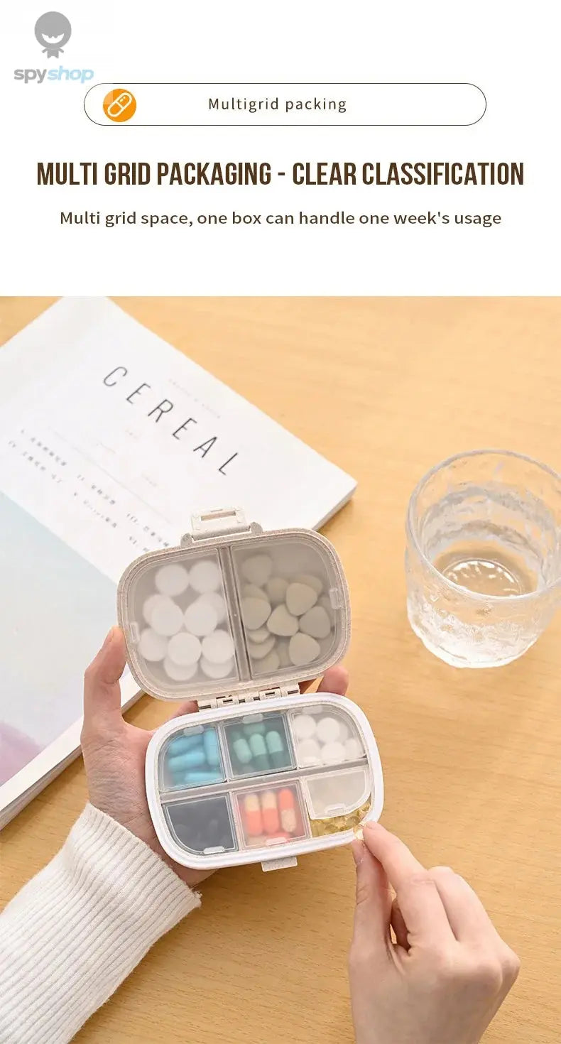 8 Grids Organizer Container For Tablets Travel Pill Box With Seal Ring Small Box For Tablets Wheat Straw Container For Medicines Spy-shop.com