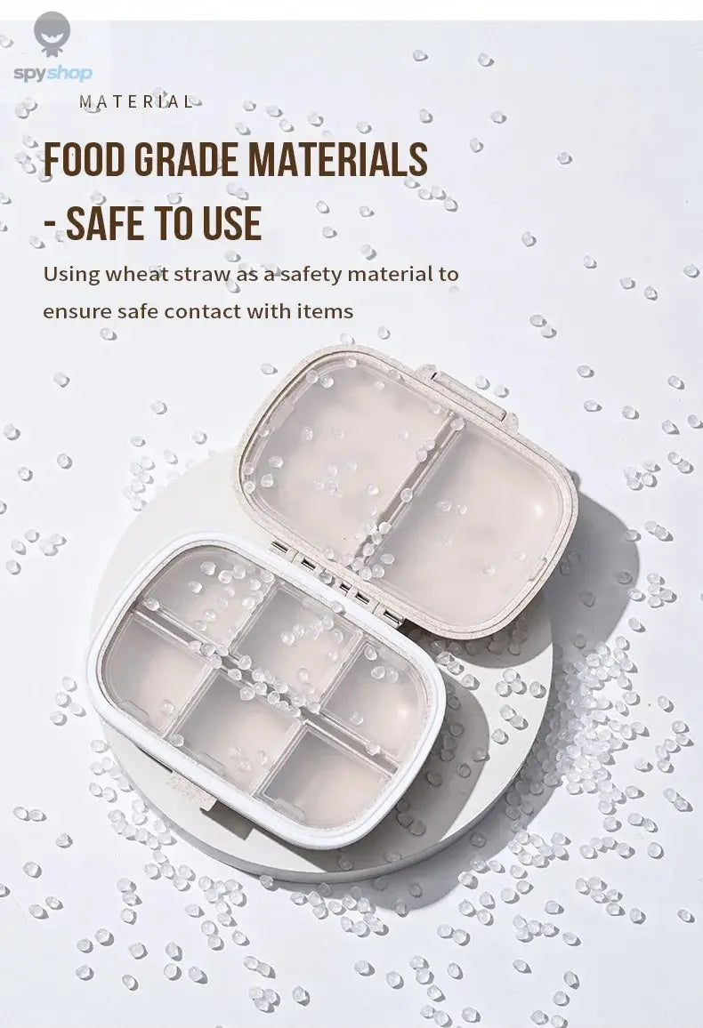 8 Grids Organizer Container For Tablets Travel Pill Box With Seal Ring Small Box For Tablets Wheat Straw Container For Medicines Spy-shop.com