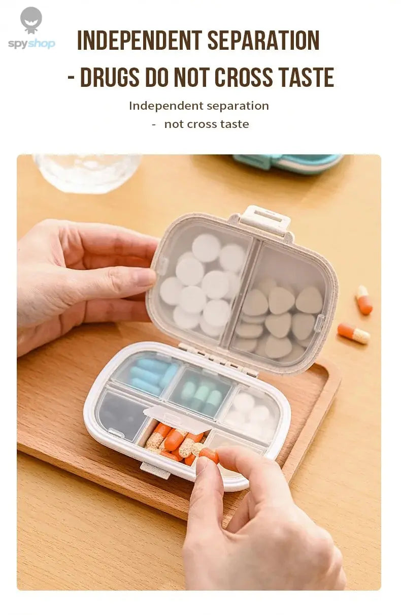 8 Grids Organizer Container For Tablets Travel Pill Box With Seal Ring Small Box For Tablets Wheat Straw Container For Medicines Spy-shop.com