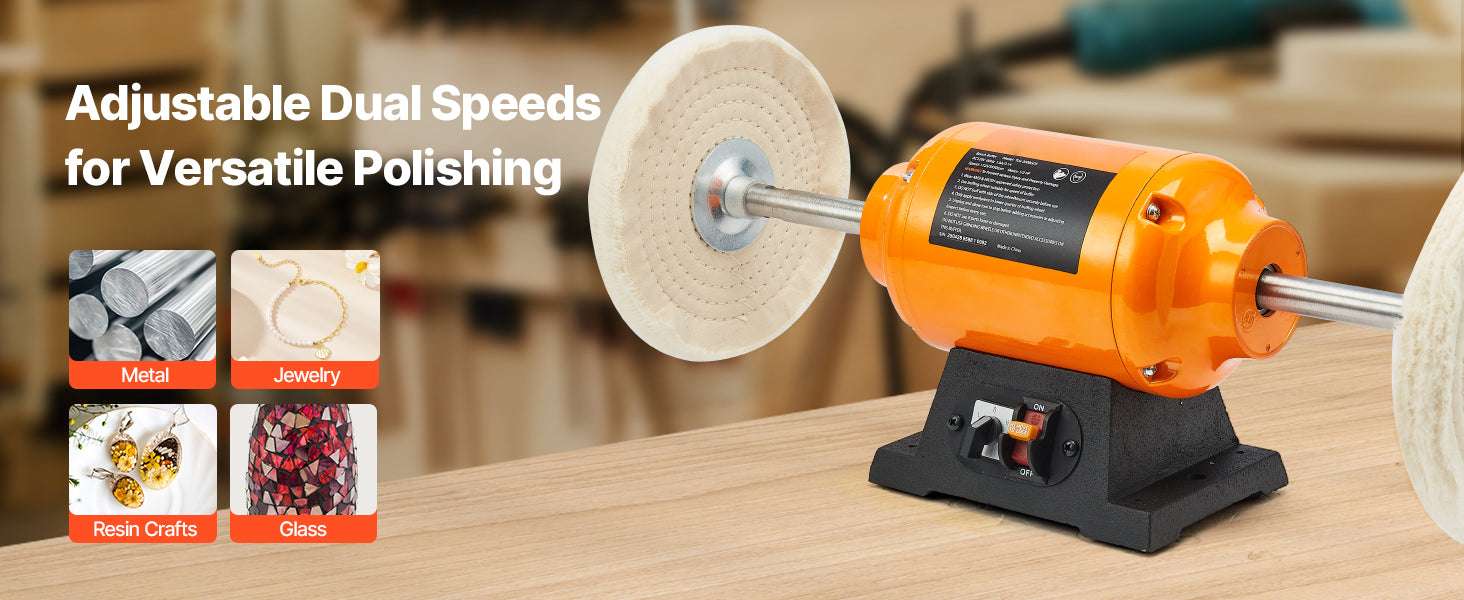 8" Bench Buffer Polisher 1/2HP Dual Speed 1725/3450RPM with Wheels-8inch 110V / United States