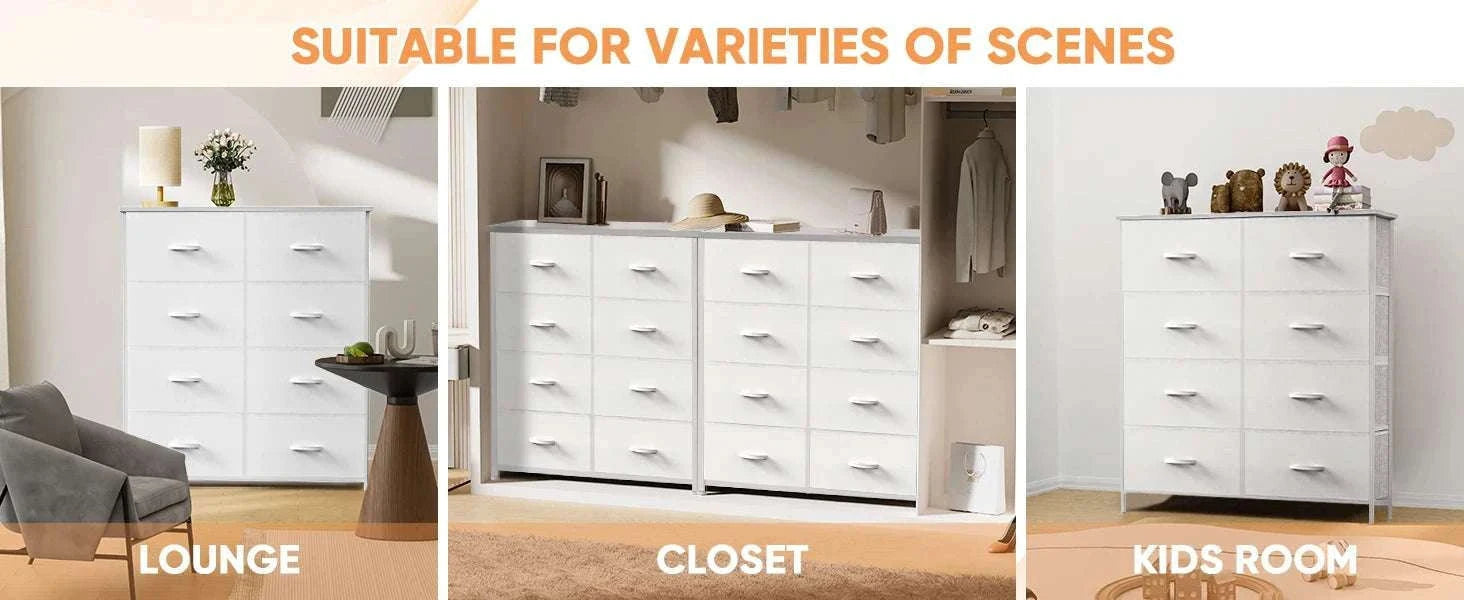 8-Drawer Fabric Dresser Storage Cabinet with Metal Frame-Black / United States