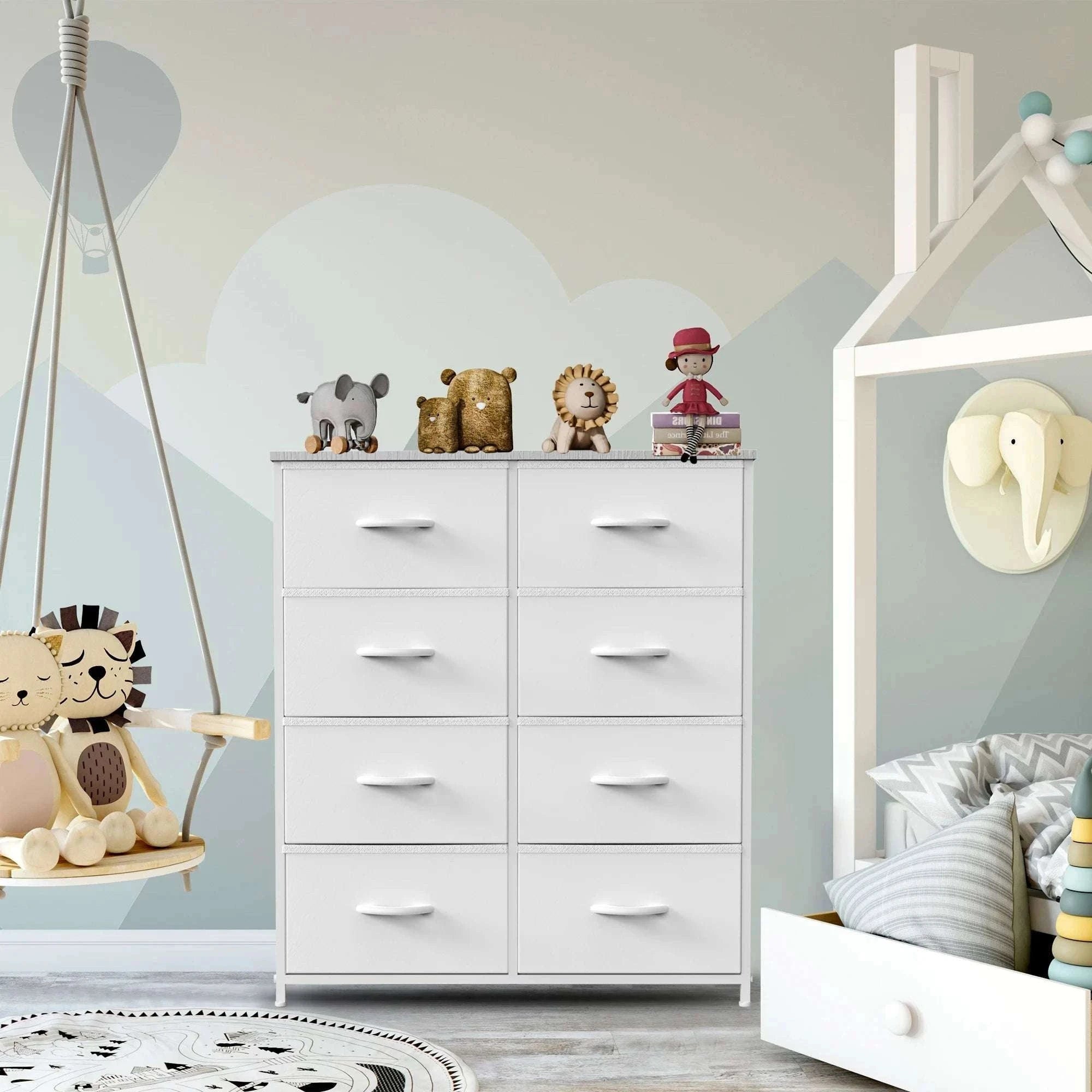 8-Drawer Fabric Dresser Storage Cabinet with Metal Frame-Black / United States