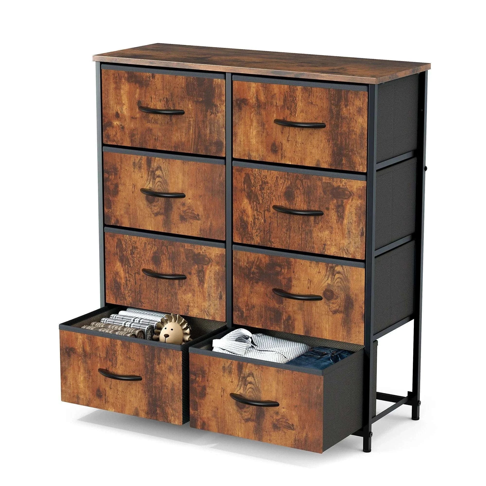 8-Drawer Fabric Dresser Storage Cabinet with Metal Frame-Black / United States
