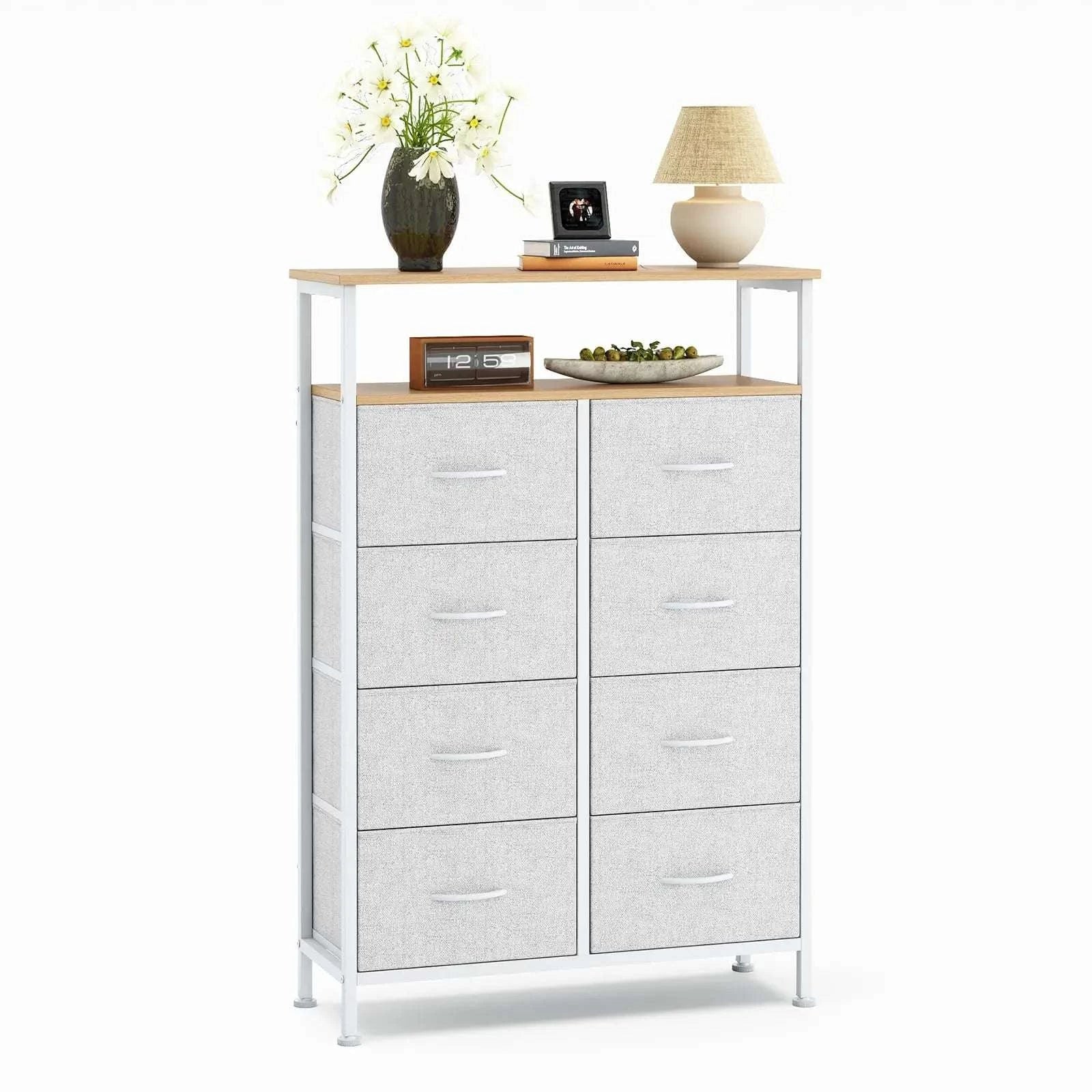 8 Drawer TV Stand with Wooden Top and Storage Cabinet-Pink / United States