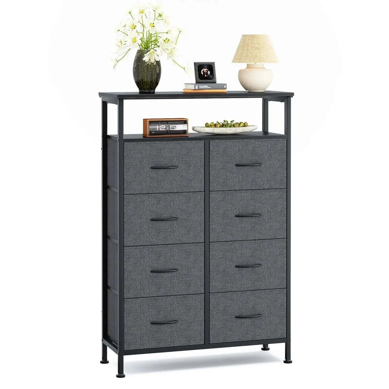 8 Drawer TV Stand with Wooden Top and Storage Cabinet-Pink / United States