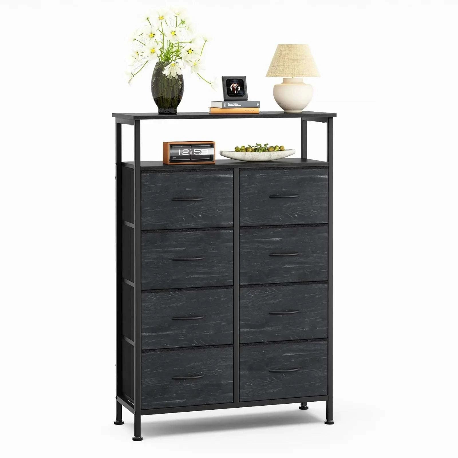 8 Drawer TV Stand with Wooden Top and Storage Cabinet-Pink / United States