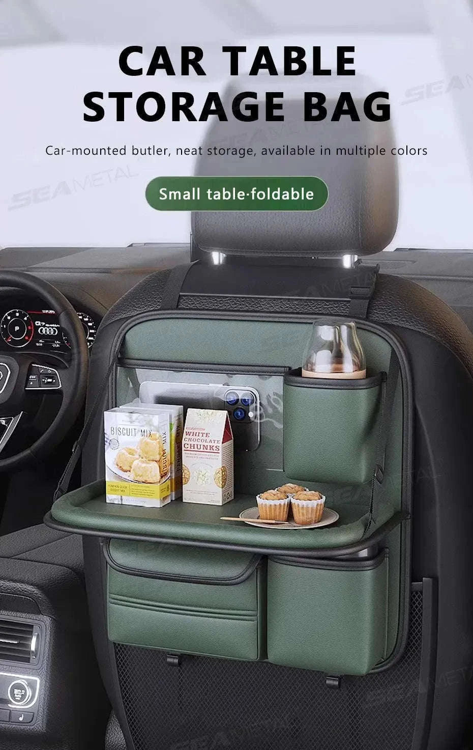8-in-1 Car Seat Back Storage Bag with Foldable Tray-upgraded version
