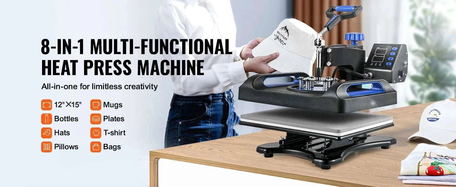 8-in-1 Heat Press Machine 12x15 Combo for T-Shirts, Mugs, Caps-Blue / United States