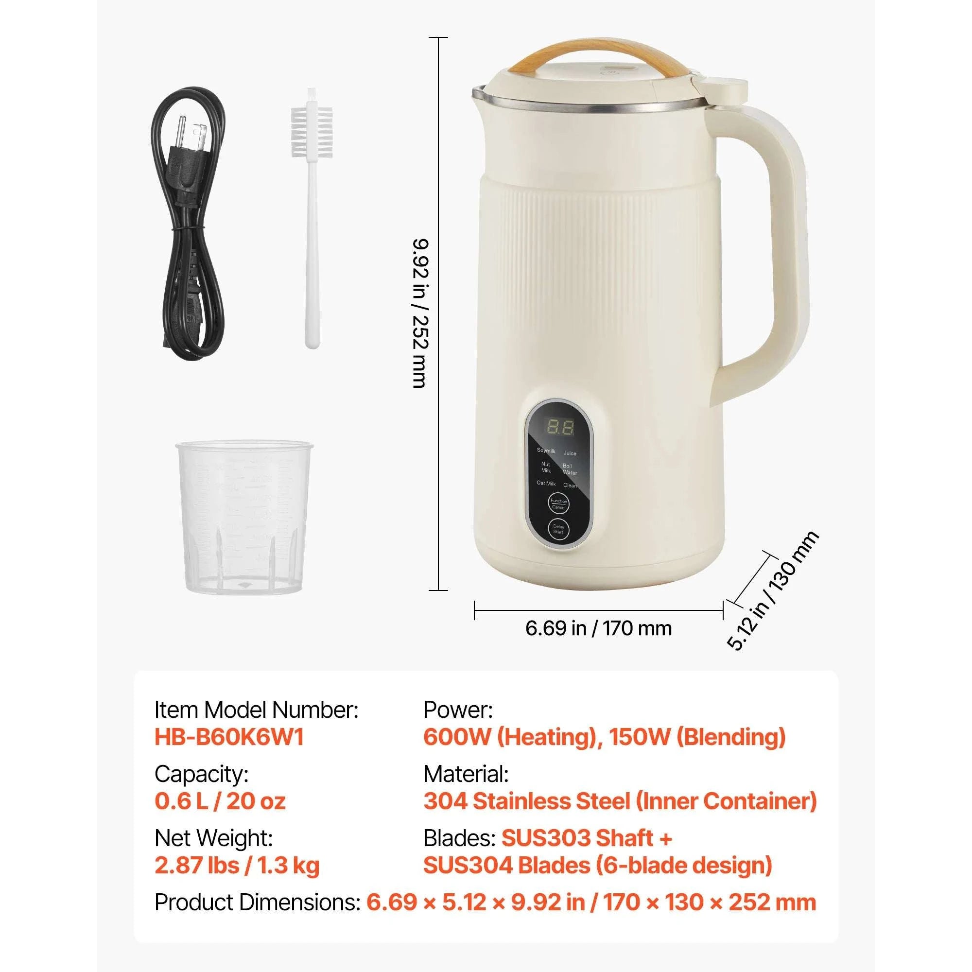 8-in-1 Nut Milk Maker with Self-Cleaning & 12-Hour Timer-600ML / United States