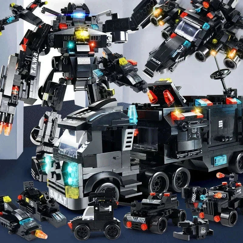 8-in-1 SWAT Police Station Command Truck Building Blocks Set-NO BOX
