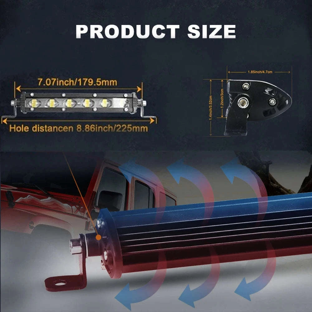 8 Inch 12V 24V Slim LED Light Bar Spotlight-1pc 8 inch white