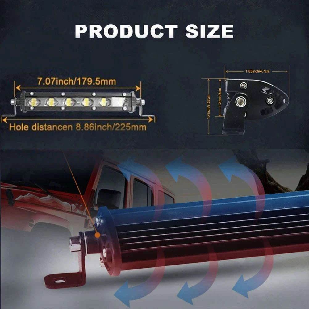 8 Inch 12V 24V Slim LED Light Bar Spotlight Work Light-1pc 8 inch white