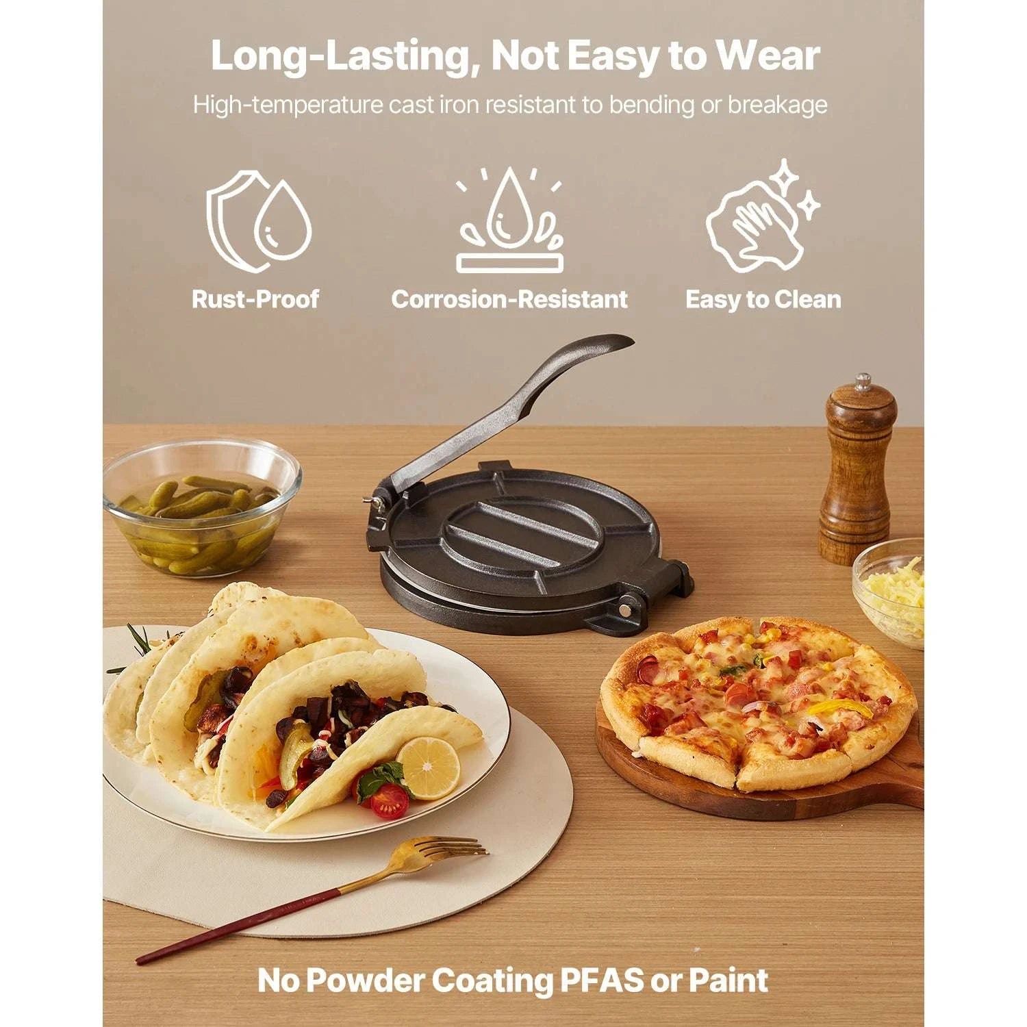 8-Inch Cast Iron Tortilla Press with 10.5" Pan & Easy Handle-8inch / United States