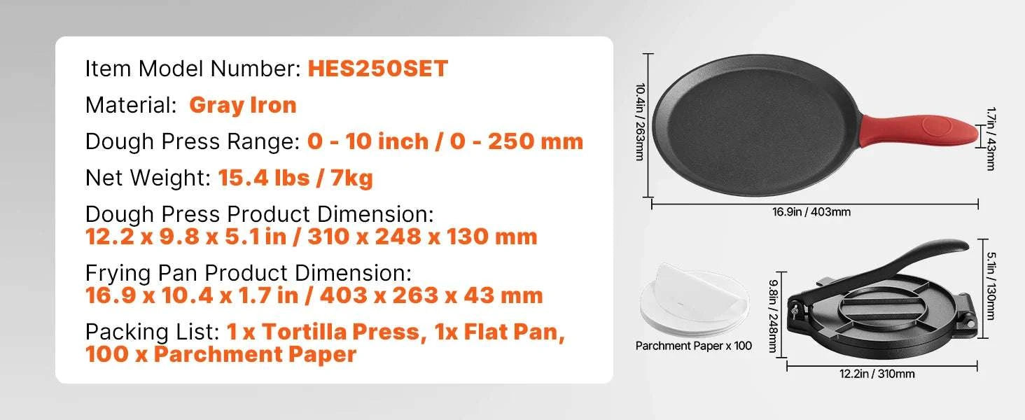 8-Inch Cast Iron Tortilla Press with 10.5" Pan & Easy Handle-8inch / United States