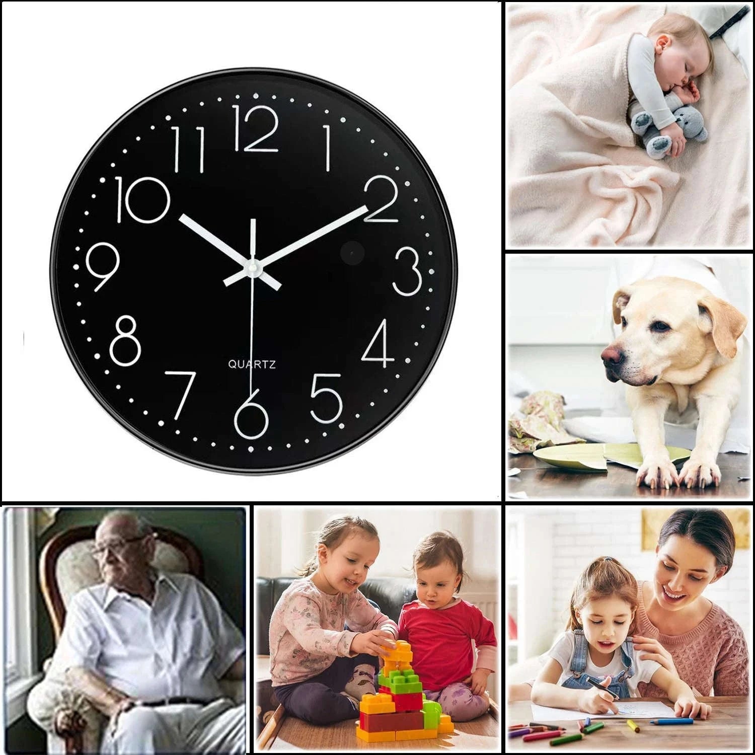 8‑Inch Creative Nanny Wall Clock with Hidden IP Camera-black / Add 64G Card