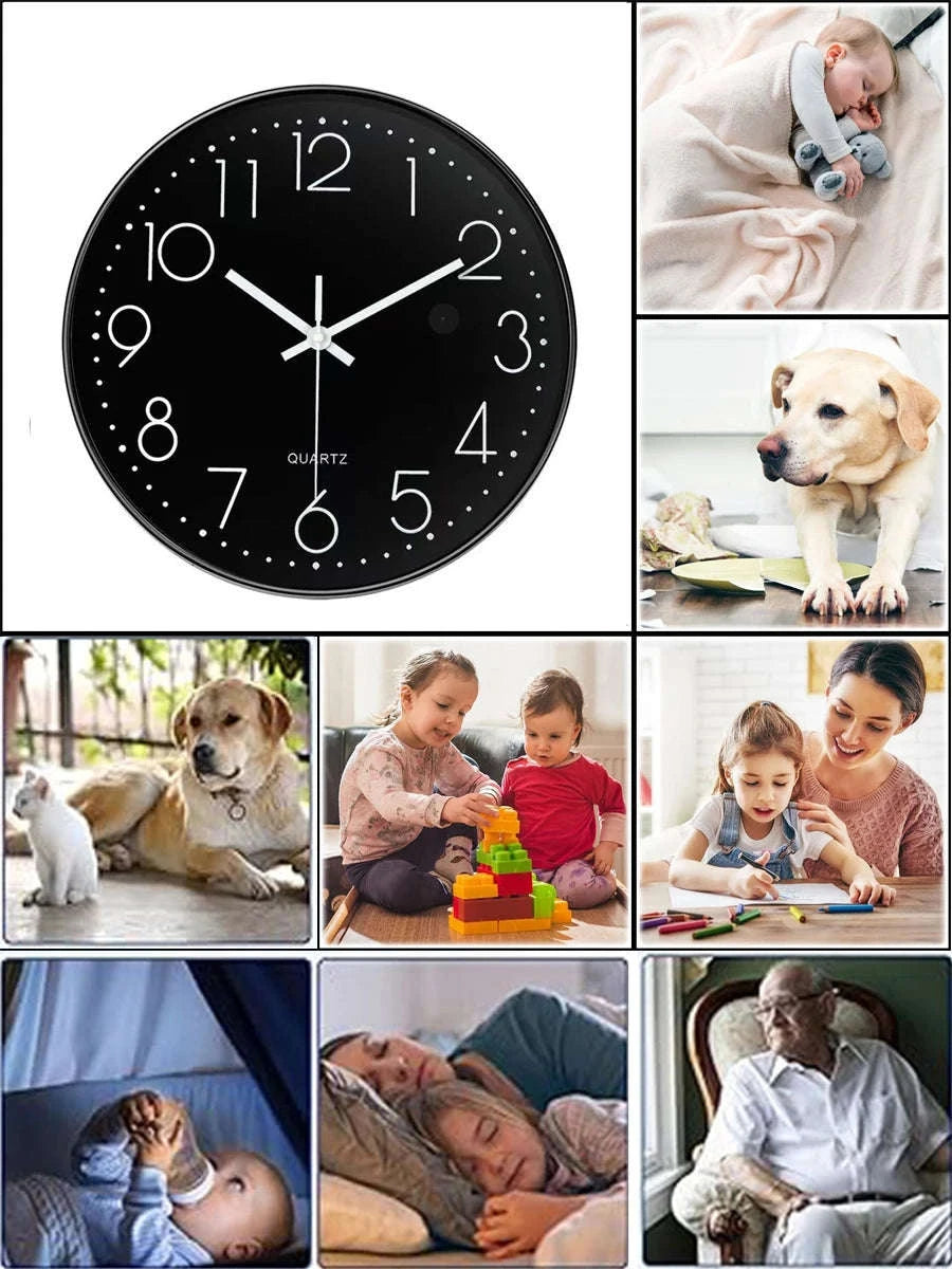 8‑Inch Creative Nanny Wall Clock with Hidden IP Camera-black / Add 64G Card